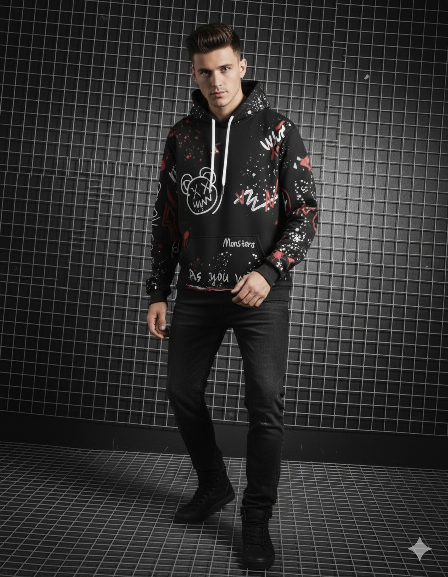 Men Full Sleeve Printed Hooded Sweatshirt