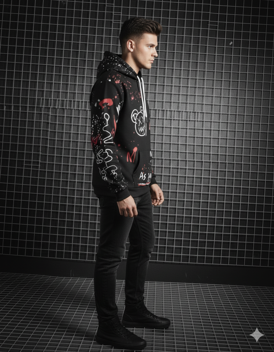 Men Full Sleeve Printed Hooded Sweatshirt