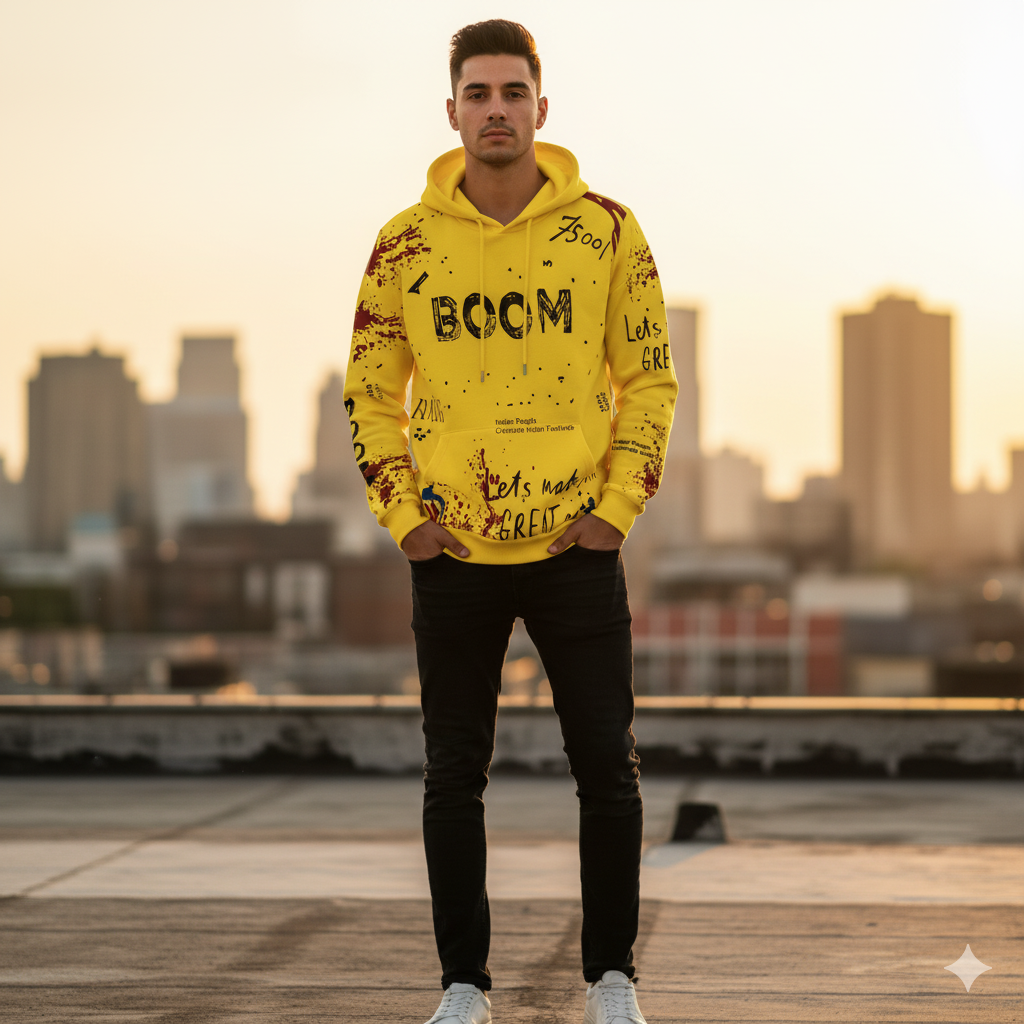 Men Full Sleeve Printed Hooded Sweatshirt