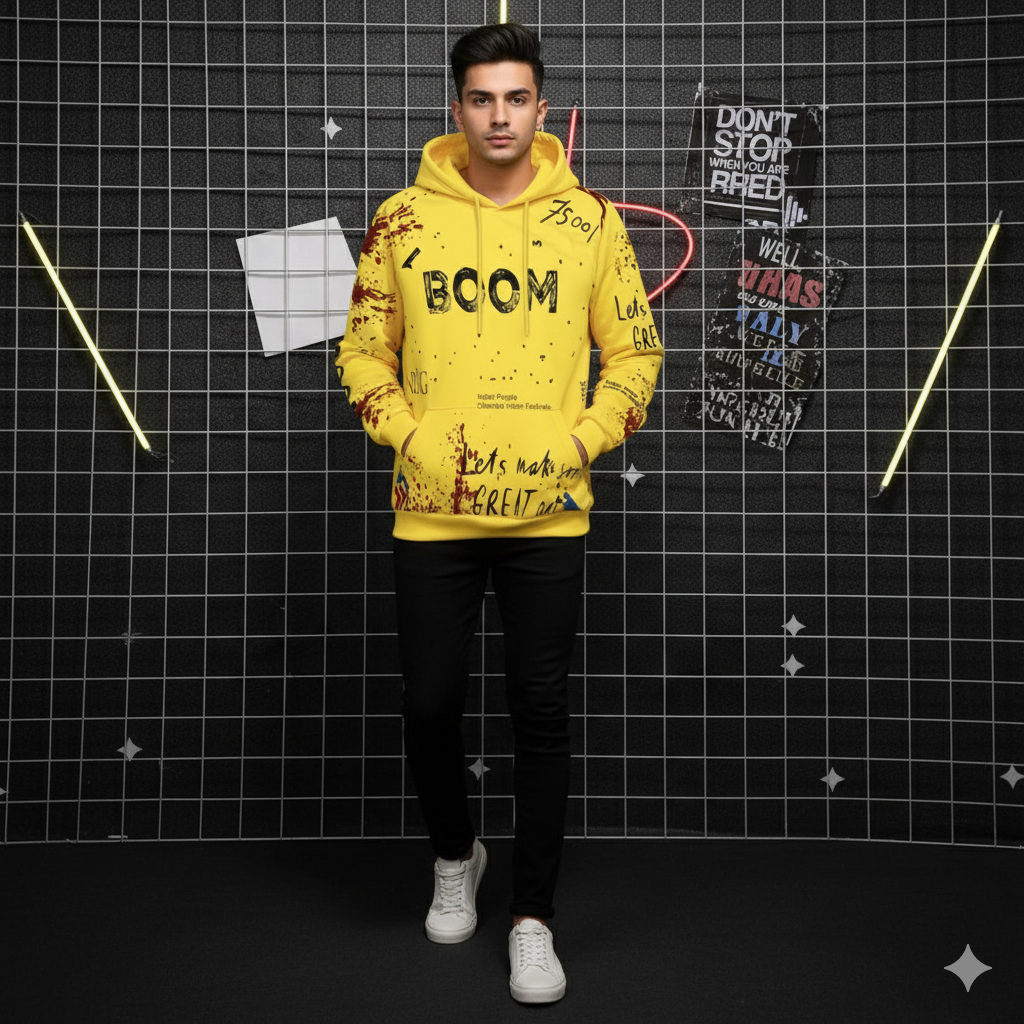 Men Full Sleeve Printed Hooded Sweatshirt