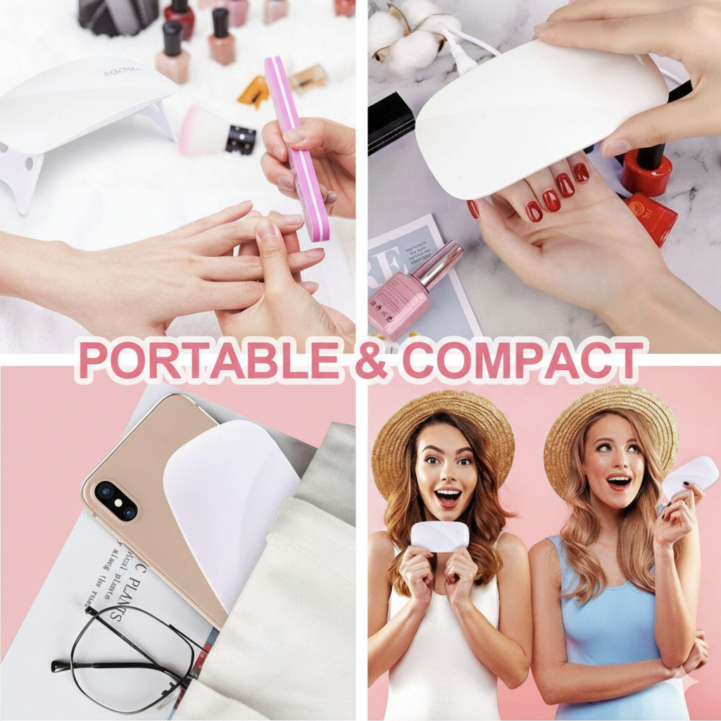Mini Portable & Foldable 6W LED UV Nail Polish Dryer Lamp | Quick Curing Nail Art Machine with 45s/60s Timer