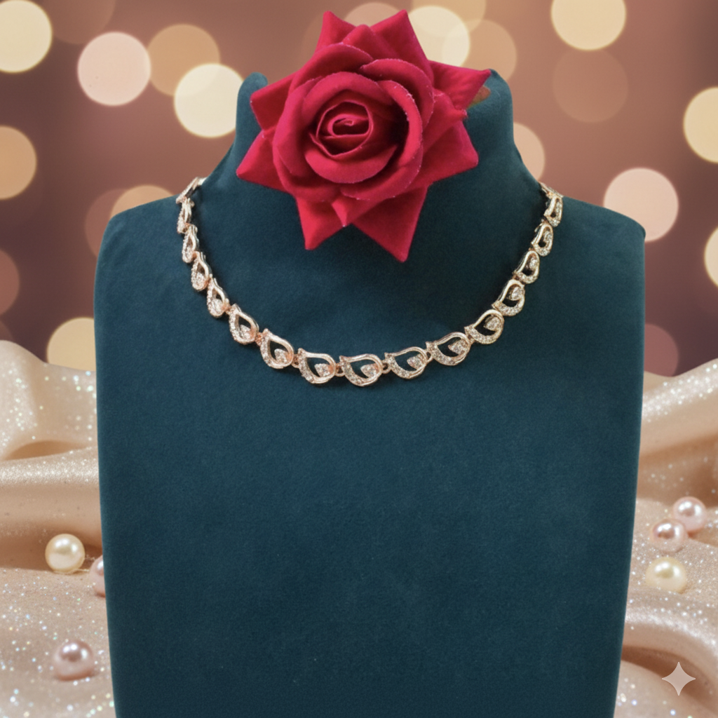 Sparkling Rose Gold-Toned Crystal Necklace and Earring Set for Women