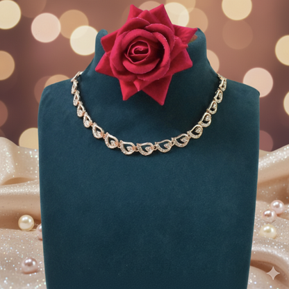 Sparkling Rose Gold-Toned Crystal Necklace and Earring Set for Women